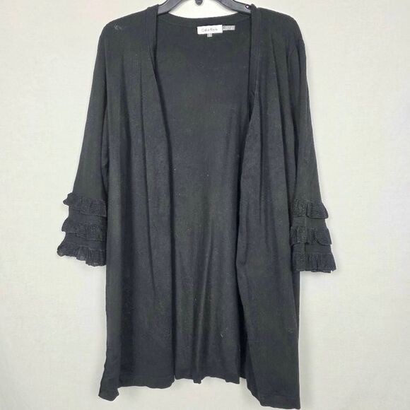 Calvin Klein Black Ruffle Sleeve Cardigan L - Picture 1 of 8